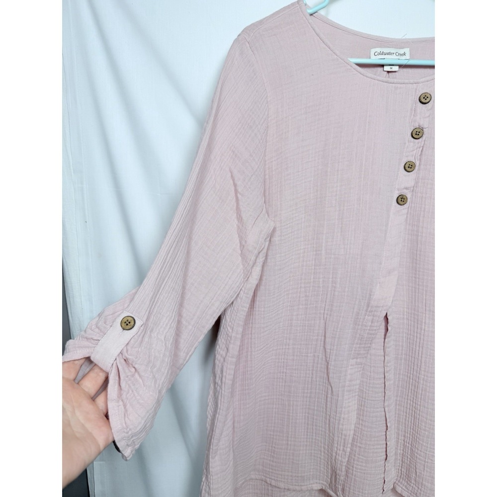 Coldwater Creek Light As Air Gauze Tunic 1X Blush Cotton Boho Lagenlook Layer - Picture 4 of 14